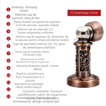 Prindere magnetică pentru ușă din aliaj, montaj pe perete, finisaj periat, protecție împotriva impactului, design decupat în stil chinezesc, Model 804