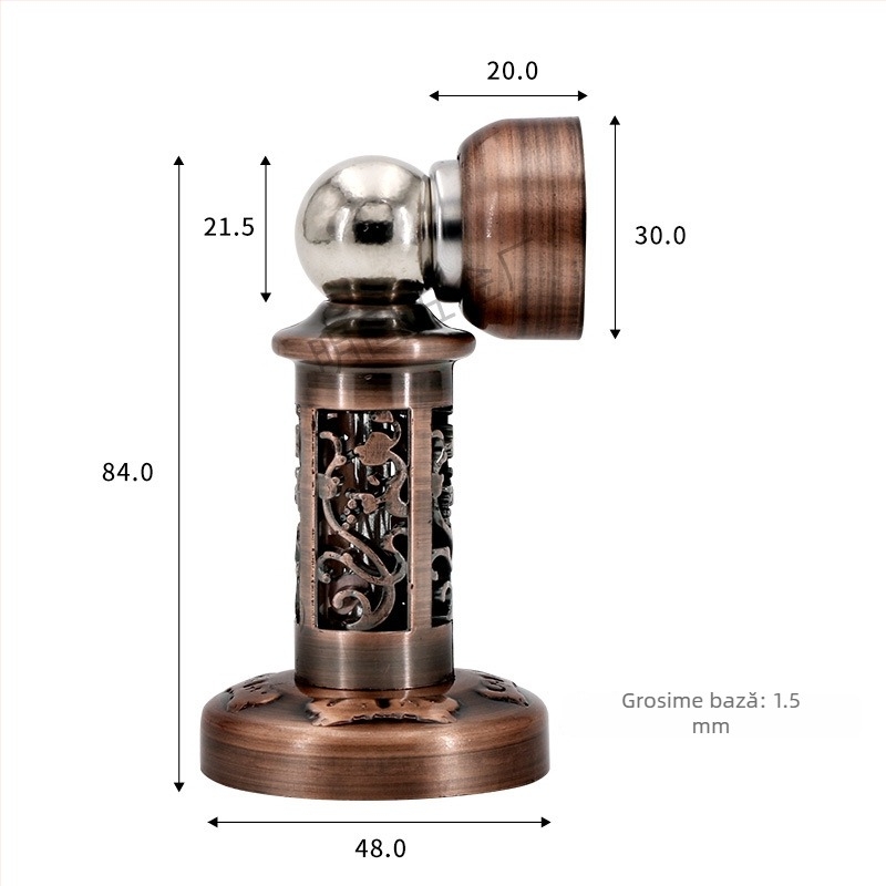 Prindere magnetică pentru ușă din aliaj, montaj pe perete, finisaj periat, protecție împotriva impactului, design decupat în stil chinezesc, Model 804