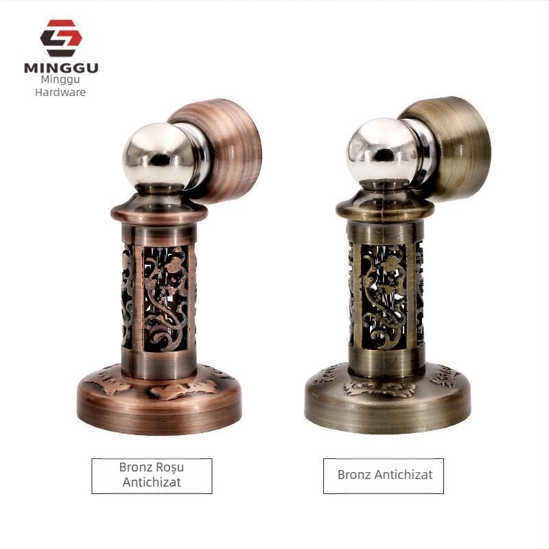 Prindere magnetică pentru ușă din aliaj, montaj pe perete, finisaj periat, protecție împotriva impactului, design decupat în stil chinezesc, Model 804
