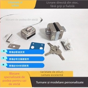 Set broască de podea pentru uși despărțitoare fără ramă, încuietoare pentru sticlă de duș, deschidere dublă, fără găuri