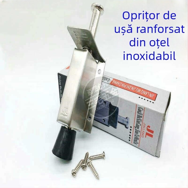 Opritor de ușă din oțel inoxidabil, acționat cu piciorul, cu opritor superior și pin de fixare