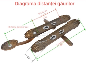 Mâner de ușă anti-efracție pentru uși cu deschidere dublă, mâner din fier montat pe panou pentru ușă de vilă, montaj pe panou, distanța între găuri 235 mm, accesorii pentru încuietori