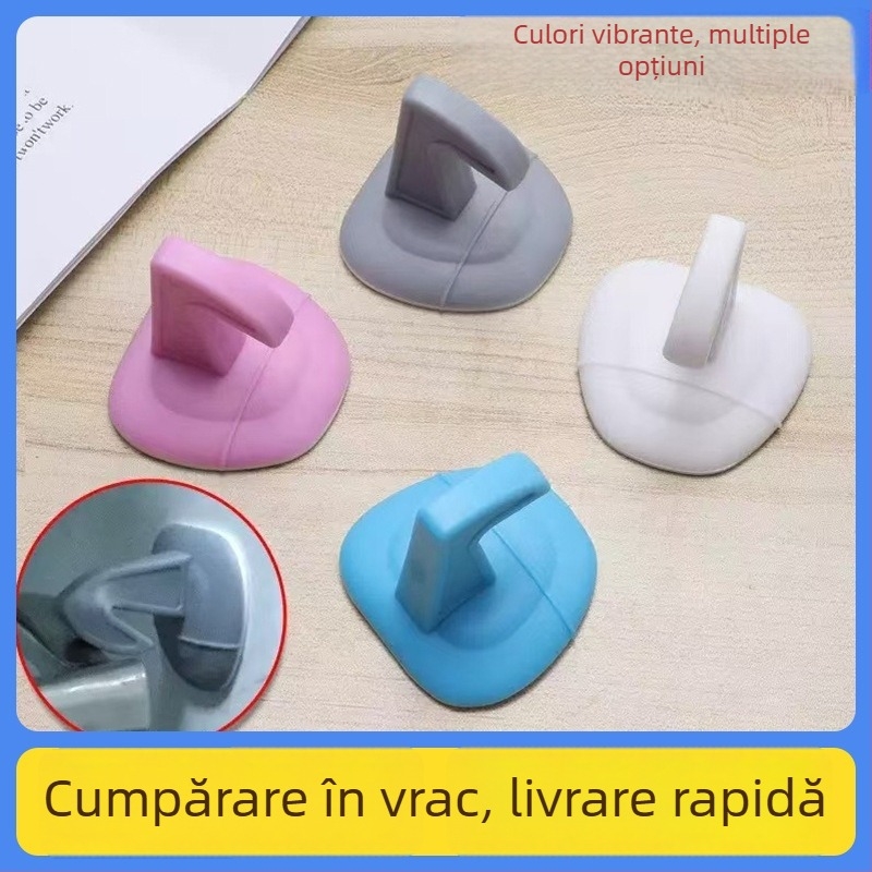 Cuier de ușă din silicon cu pernă amortizare pentru mâner, opritor de ușă fără găuri, silențios pentru baie, cu ventuză