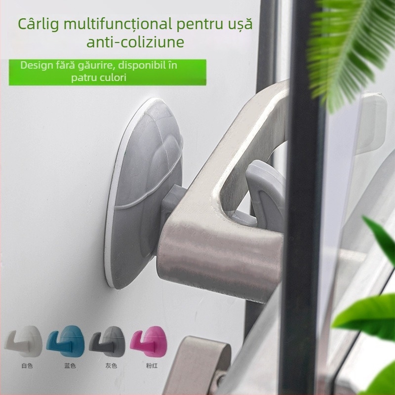 Cuier de ușă din silicon cu pernă amortizare pentru mâner, opritor de ușă fără găuri, silențios pentru baie, cu ventuză