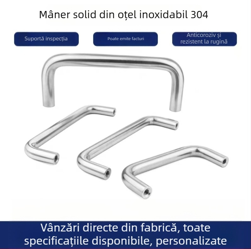 Mâner de ușă din oțel inoxidabil 304, tub circular solid în formă de U cu filet intern, grosime reglabilă, stil industrial