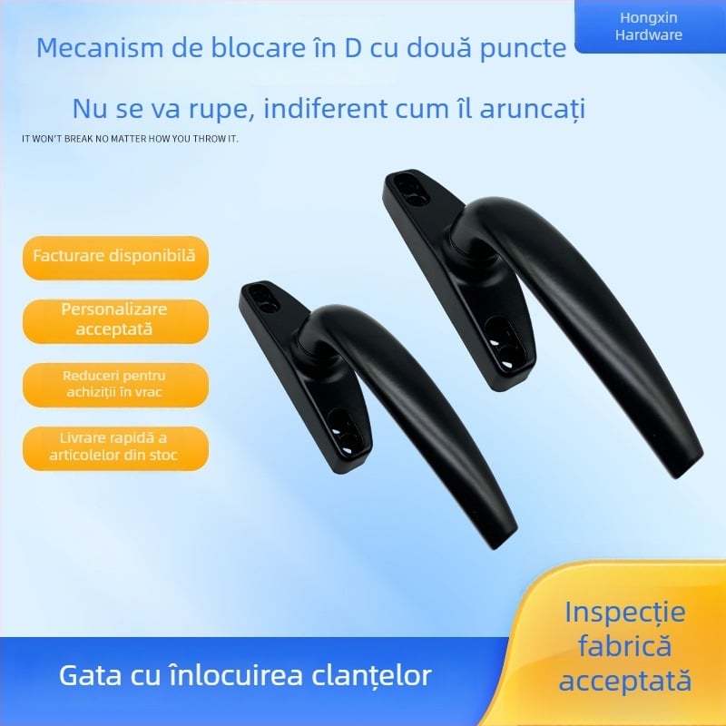 Încuietoare în formă de D, cu două puncte, din aliaj de aluminiu, mâner pentru deschidere spre interior/spre exterior pentru ferestre glisante, accesorii negre pentru ferestre și uși din aliaj de aluminiu