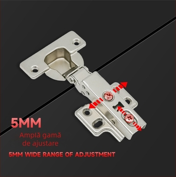 Şarnier Kangxin pentru uşile de dulap, oţel inoxidabil, nichelat, amortizor hidraulic în două etape, etanș, plăcuţă laterală de 26 mm