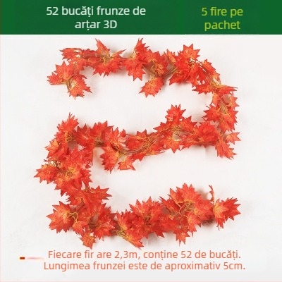 Coroană decorativă din frunze artificiale de arțar, set de 12 bucăți, viță suspendată, decor pentru Ziua Recunoștinței și nunți