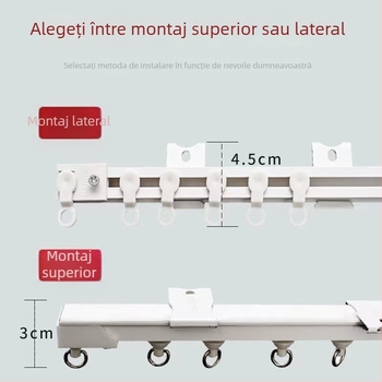 Șină pentru draperii, uz casnic, fără găuri — montaj superior și lateral, autoadezivă, cu grosimea 1,2 cm și lățimea 2 cm, alunecare silențioasă pentru uși și ferestre