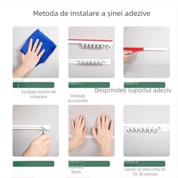 Șină pentru draperii, uz casnic, fără găuri — montaj superior și lateral, autoadezivă, cu grosimea 1,2 cm și lățimea 2 cm, alunecare silențioasă pentru uși și ferestre