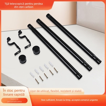 Bară de perdea telescopic din oțel carbon, îmbinări filetate, construcție îngroșată, 1,2–3,8 m, negru, stil modern minimalist