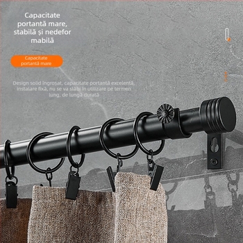 Bară de perdea telescopic din oțel carbon, îmbinări filetate, construcție îngroșată, 1,2–3,8 m, negru, stil modern minimalist