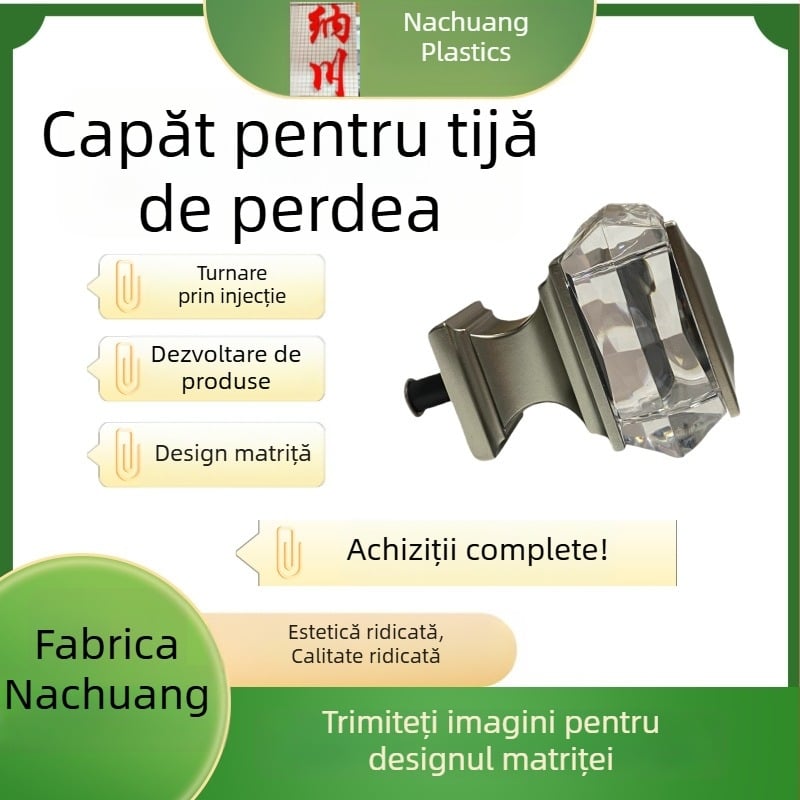 Finial pătrat îngroșat pentru bara de perdele – cap roman minimalist, capace la ambele capete, montaj lateral sau superior