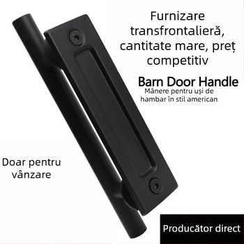 Mâner pentru ușă hambar, rotund, negru, dublu-fațat, pentru uși din lemn în stil american, uși glisante interioare. Dimensiuni personalizate.