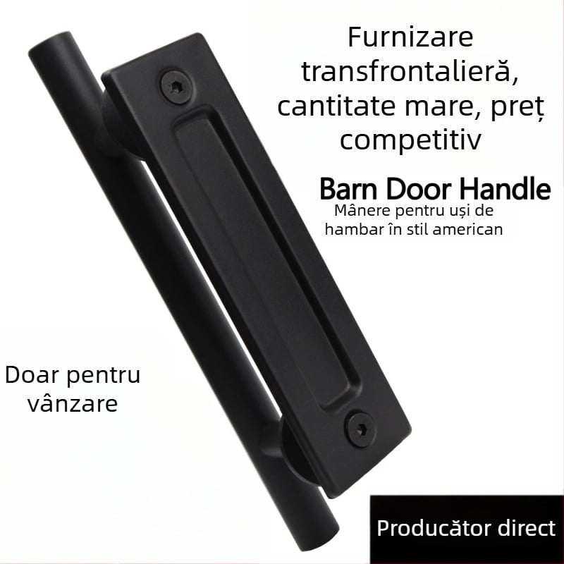 Mâner pentru ușă hambar, rotund, negru, dublu-fațat, pentru uși din lemn în stil american, uși glisante interioare. Dimensiuni personalizate.