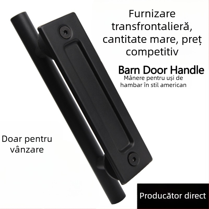 Mâner pentru ușă hambar, rotund, negru, dublu-fațat, pentru uși din lemn în stil american, uși glisante interioare. Dimensiuni personalizate.