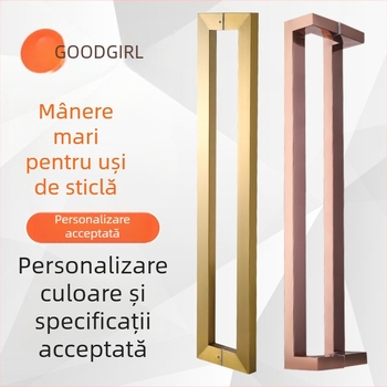 Mâner pentru ușă de sticlă, design dublu-curbat, finisaj roz-auriu și titan negru, oțel inoxidabil, țeavă pătrată, stil chinezesc, montaj dual pentru ușa glisantă