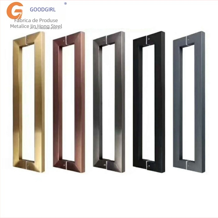Mâner pentru ușă de sticlă, design dublu-curbat, finisaj roz-auriu și titan negru, oțel inoxidabil, țeavă pătrată, stil chinezesc, montaj dual pentru ușa glisantă