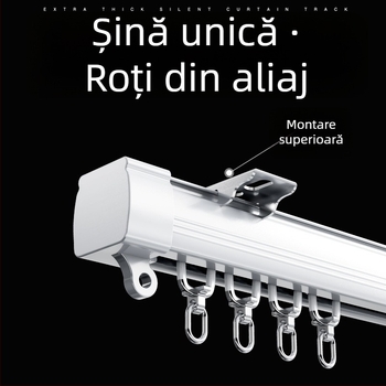 Șină pentru perdele nano silențioasă, cu alunecare lină și role, șină simplă și dublă, montaj superior și lateral pentru cămine