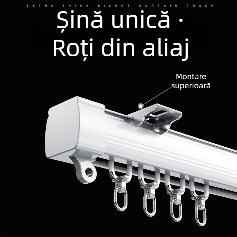 Șină pentru perdele nano silențioasă, cu alunecare lină și role, șină simplă și dublă, montaj superior și lateral pentru cămine