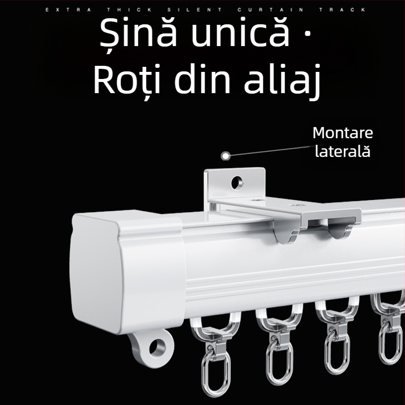 Șină pentru perdele nano silențioasă, cu alunecare lină și role, șină simplă și dublă, montaj superior și lateral pentru cămine