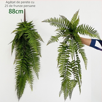 Plantă artificială pentru perete: ferigă persiană mare, detalii din ratan – decor suspendat cu plante