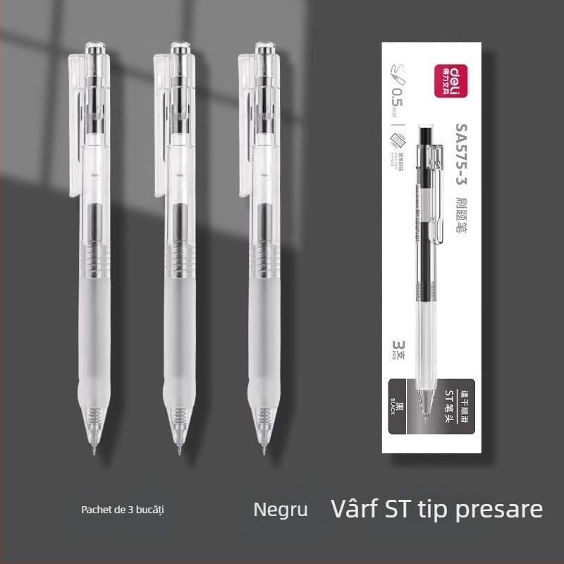 Deli SA575 pix gel, 0,5 mm, negru, cu prindere din cauciuc pentru o scriere fluidă