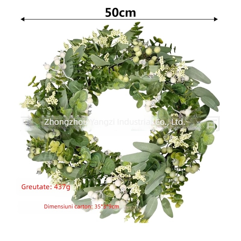 Ghirlandă verde cu fructe de pădure și frunze de eucalipt – decor artificial pentru ușă, perete sau fereastră