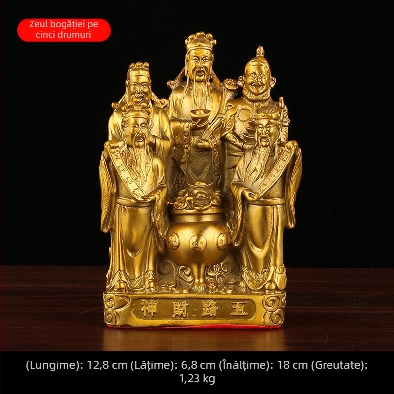 Statuetă din alamă a Zeului Bogăției, cu Buddha mare și cornucopie cu cinci fețe – cadou pentru deschiderea afacerii