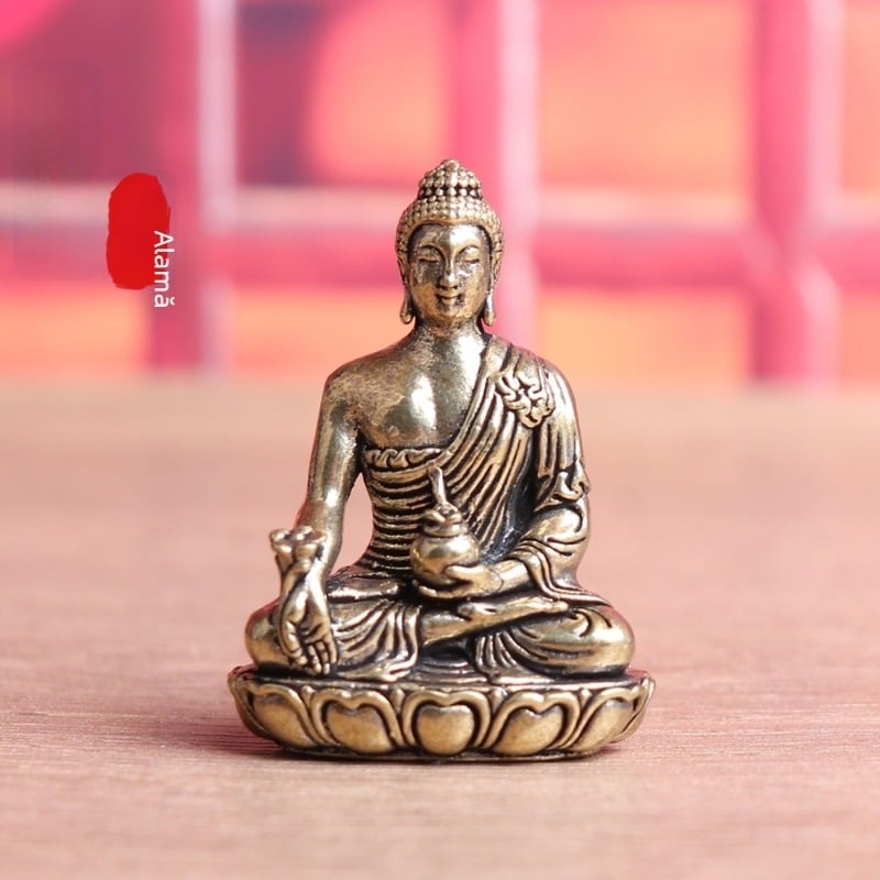 Statuie din alamă a lui Șakyamuni Budha și Budha Medicina – Bodhisattva Tathagata, ornament de birou pentru casă