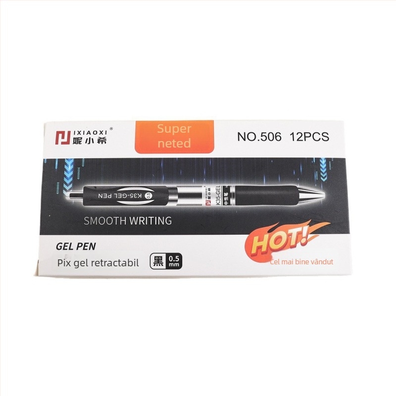 Pix gel retractabil 0,5 mm, negru, vârf bullet, pachet de 12