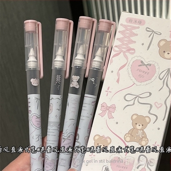 Jumuzhen Rollerball cu cerneală lichidă Ribbon Bear, capacitate mare, stil Ins, pentru fete, elevi, negru