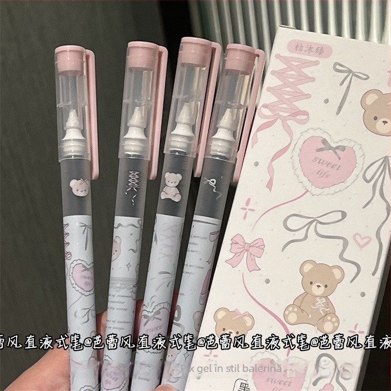 Jumuzhen Rollerball cu cerneală lichidă Ribbon Bear, capacitate mare, stil Ins, pentru fete, elevi, negru