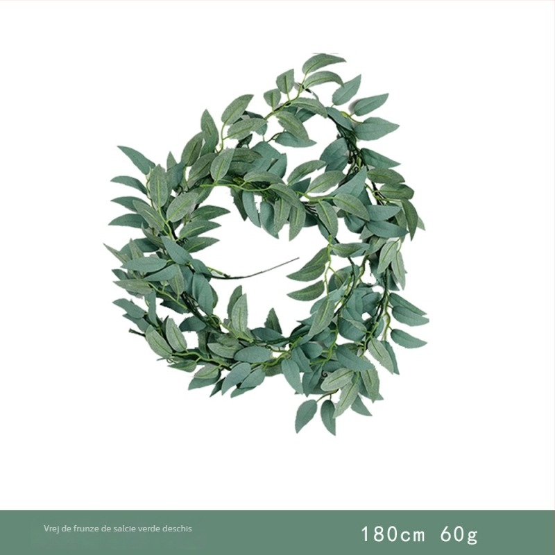 Decor de perete în stil nordic din ratan, cu frunze de salcie artificiale și flori de mătase, liane verzi, înălțime 1,8 m, decor pentru nuntă și locuință