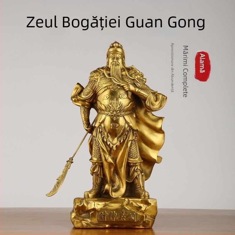Statuetă din cupru a lui Guan Yu cu sabie, Zeul Bogăției – decor pentru casă
