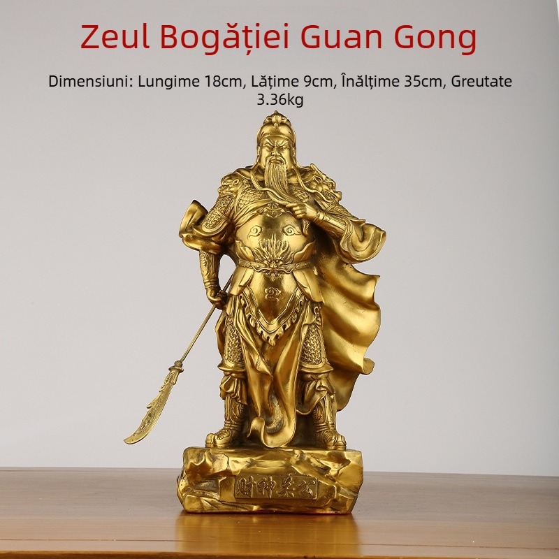 Statuetă din cupru a lui Guan Yu cu sabie, Zeul Bogăției – decor pentru casă