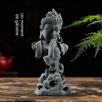 Statuetă Zen Buddha cu motiv demon, pentru decor de acvariu și decor pe masă în sala de ceai
