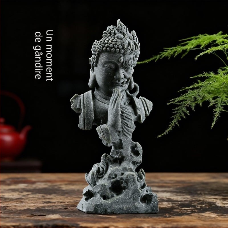 Statuetă Zen Buddha cu motiv demon, pentru decor de acvariu și decor pe masă în sala de ceai