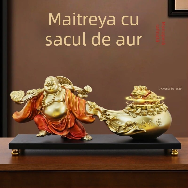 Figurină Maitreya Buddha pentru atragerea bogăției, Buddha zâmbitor pentru recepție, birou și casierie, decor pentru living