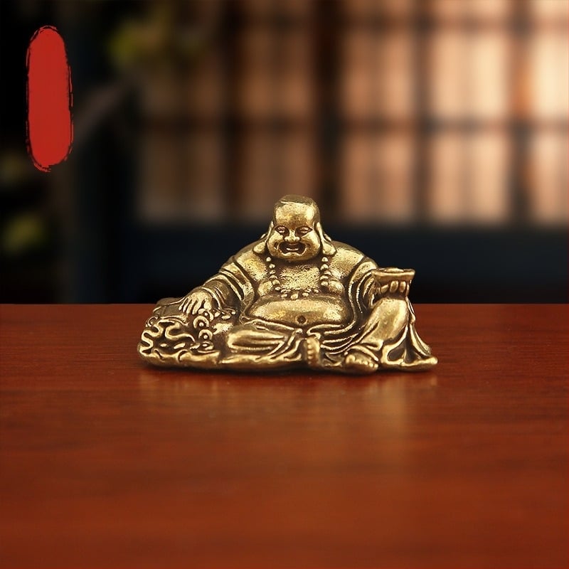 Figură din alamă a lui Buddha Maitreya, mini, cu burtă solidă, decor vintage pentru birou și casă