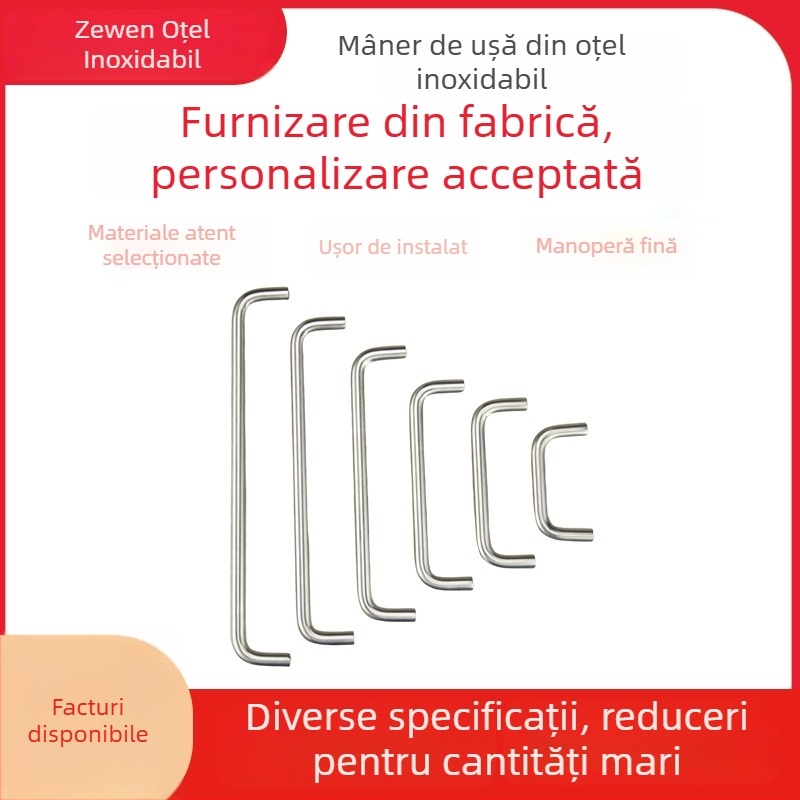 Mâner din oțel inoxidabil pentru dulapuri, în formă de U, cu dublă curbură