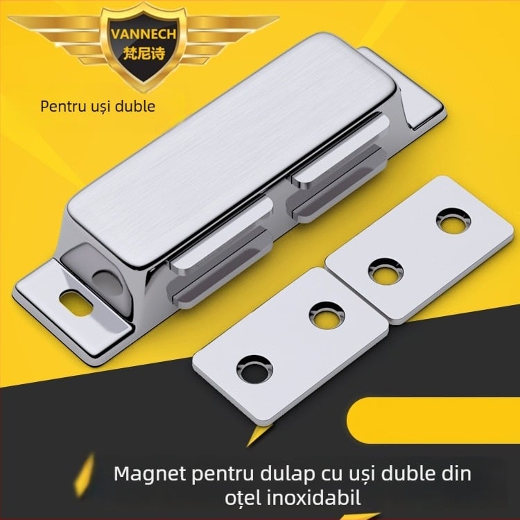 Oțel inoxidabil, uși duble de dulap, prindere magnetică, finisaj periat