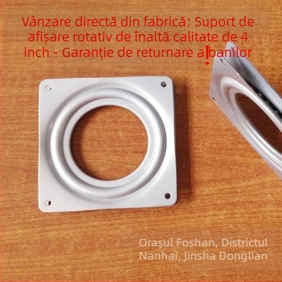 Platou rotativ din fier gol, 4 inch, 360° rotație, suport de afișaj pătrat pentru dulap