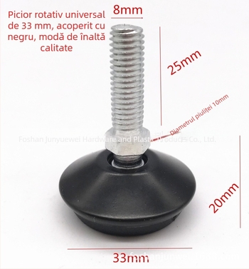 Picior de sprijin reglabil negru, cu capac 33 mm M8/M10, pentru picioarele rotunde ale scaunelor și meselor