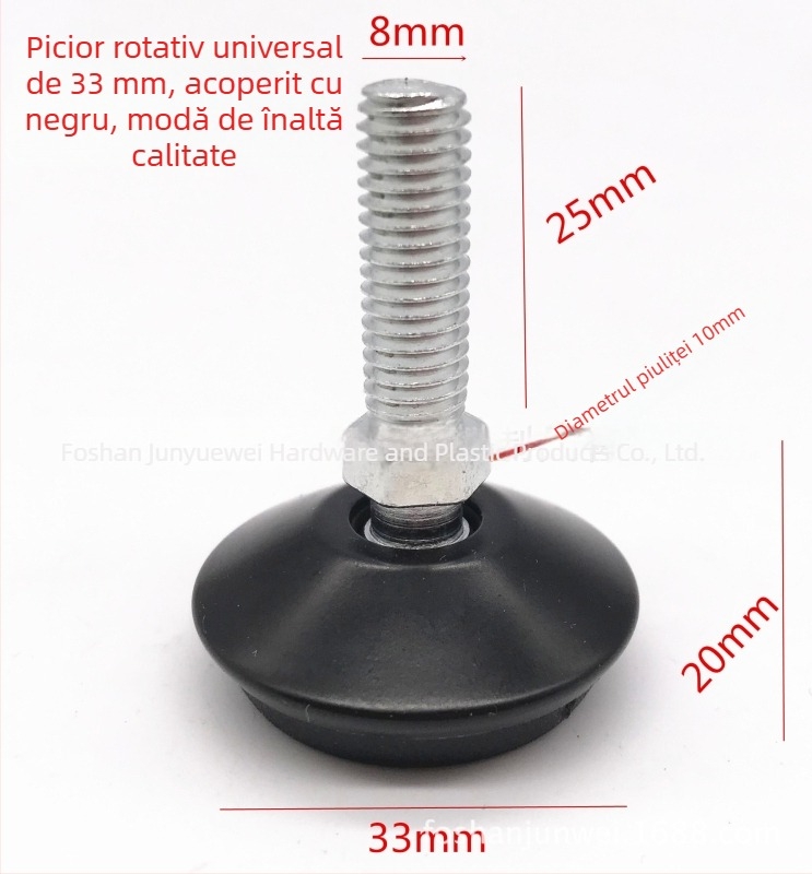 Picior de sprijin reglabil negru, cu capac 33 mm M8/M10, pentru picioarele rotunde ale scaunelor și meselor