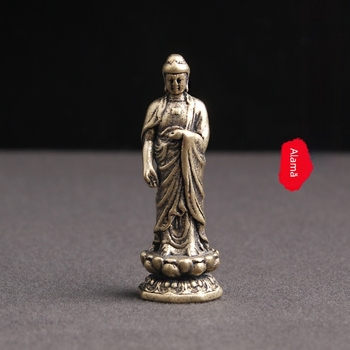 Statuetă Buddha Shakyamuni din alamă pe tron de lotus – decor de masă pentru închinare