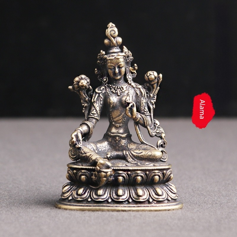 Statue din alamă Green Tara, pentru decor de casă, figurină budistă în stil antic, obiect de colecție