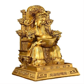 Statuie din cupru a lui Zeul Bogăției, așezată pe tronul dragonului, statuetă Buddha a bogăției pentru magazin sau birou, potrivită pentru sfințiri acasă sau inaugurare.