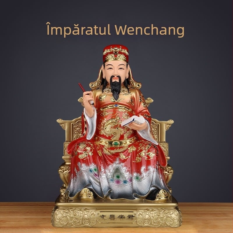 Statui din rășină ale lui Wenchang Dijun și Wenqu Xingjun, zei ai literaturii, obiecte decorative cu binecuvântări pentru faimă și rang oficial