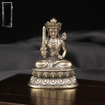 Statuie din alamă a Bodhisattva Akashagarbha cu opt zei păzitori, figură religioasă pentru închinare, obiect de colecție din metal
